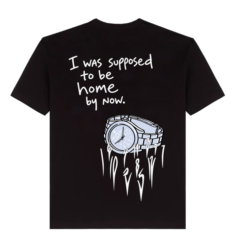 Camiseta Home By Now preta, costas com a estampa, imagem da peça