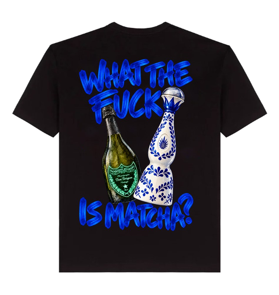 Camiseta Matcha preta, costas com a estampa, imagem da peça