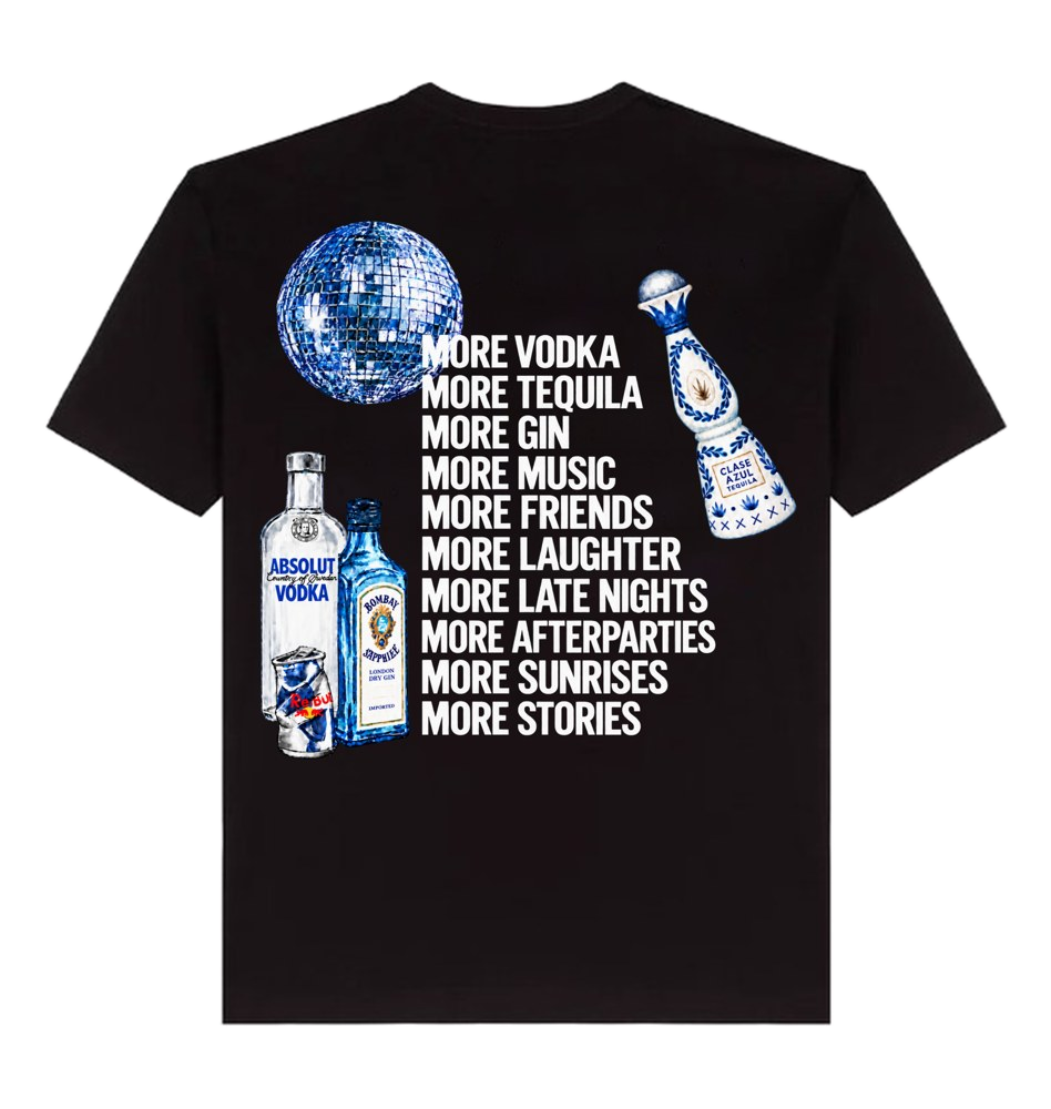 Camiseta More Life preta, costas com a estampa, imagem da peça