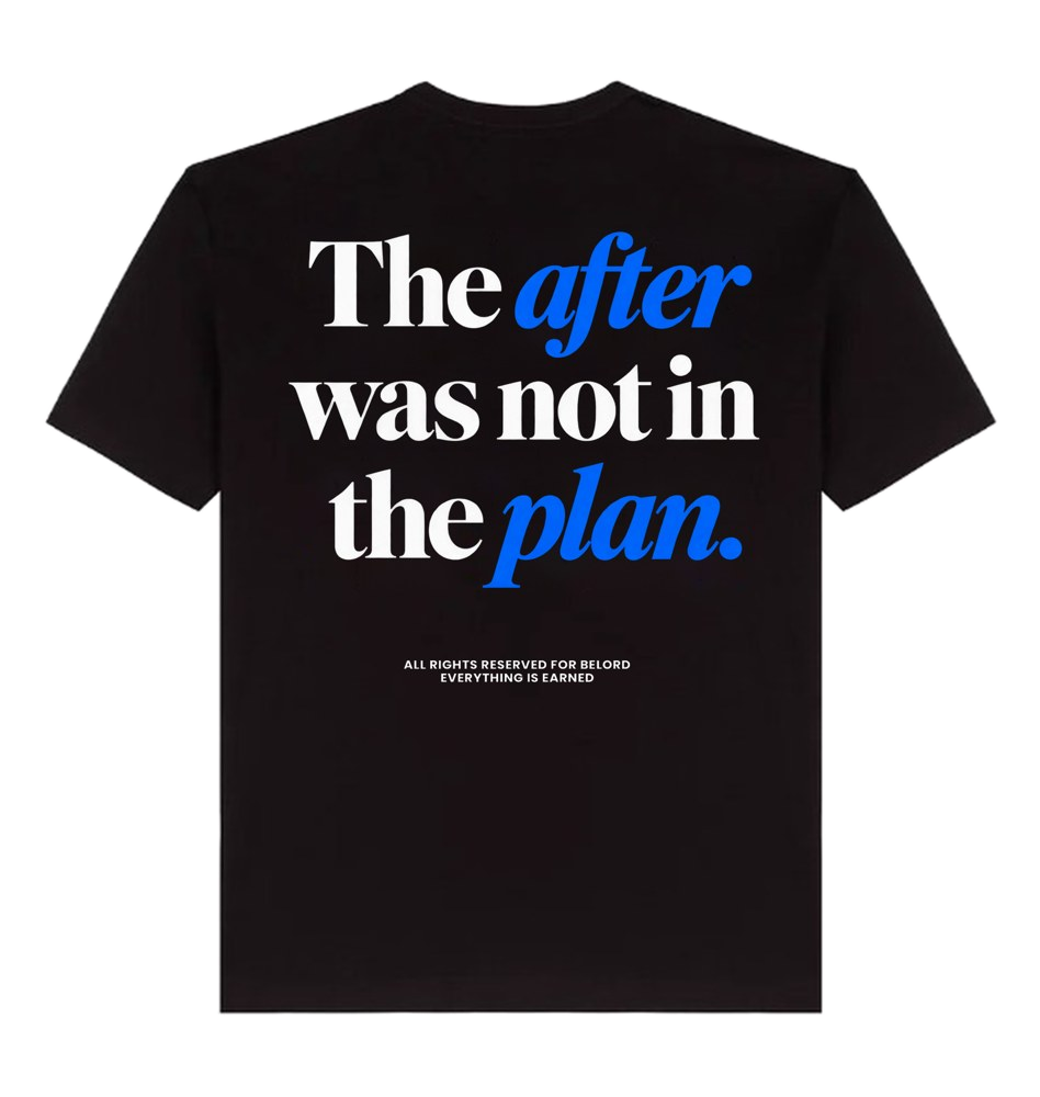 Camiseta Not In The Plan preta, costas com a estampa, imagem da peça