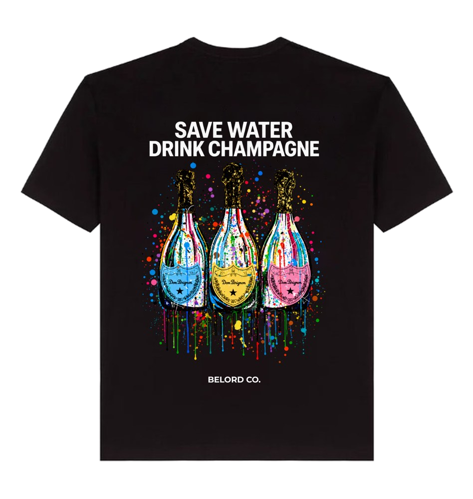 Camiseta Save Water preta, costas com a estampa, imagem da peça