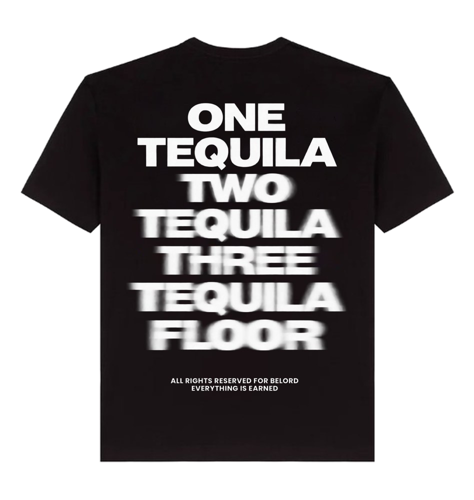 Camiseta Tequila Floor preta, costas com a estampa, imagem da peça
