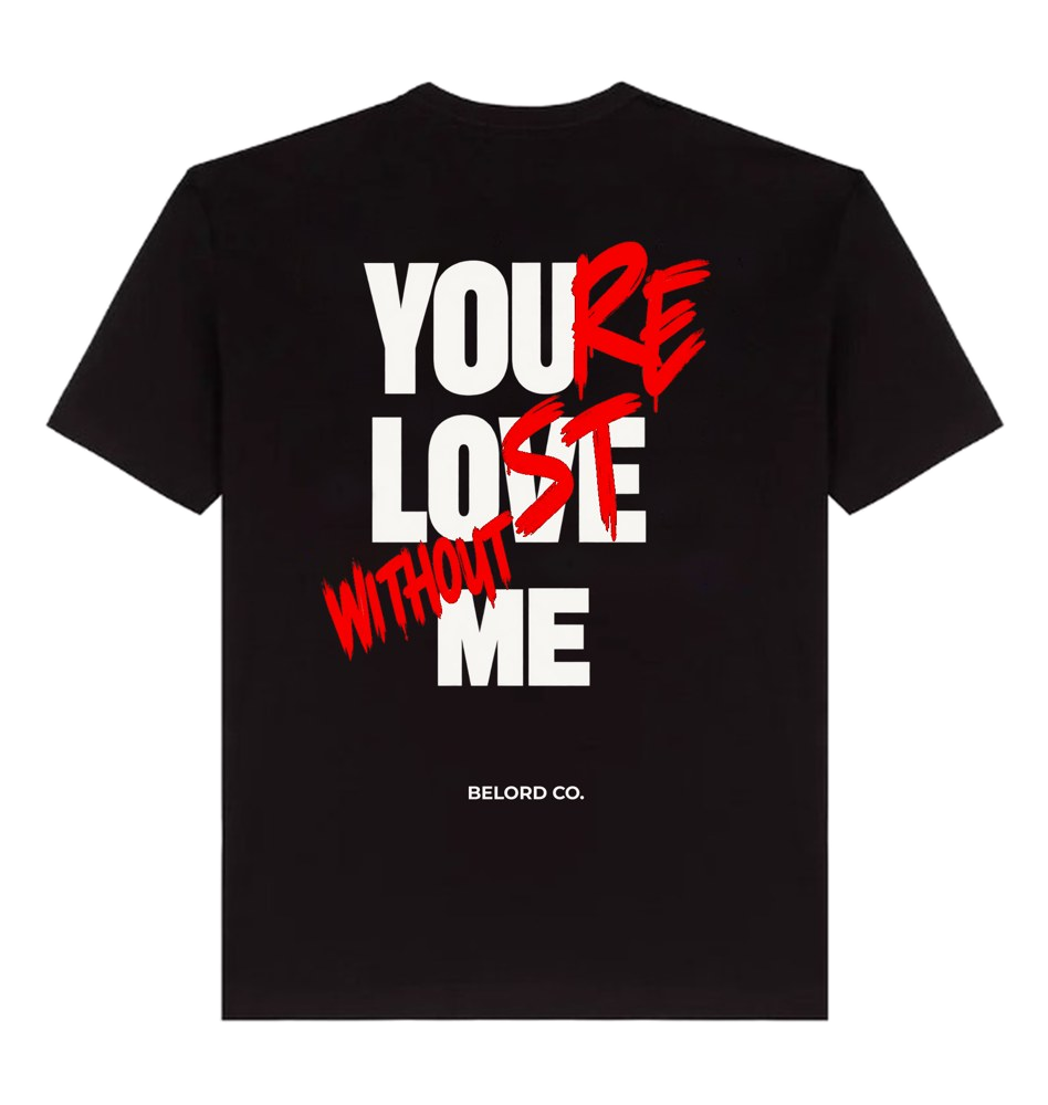 Camiseta You're Lost preta, costas com a estampa, imagem da peça